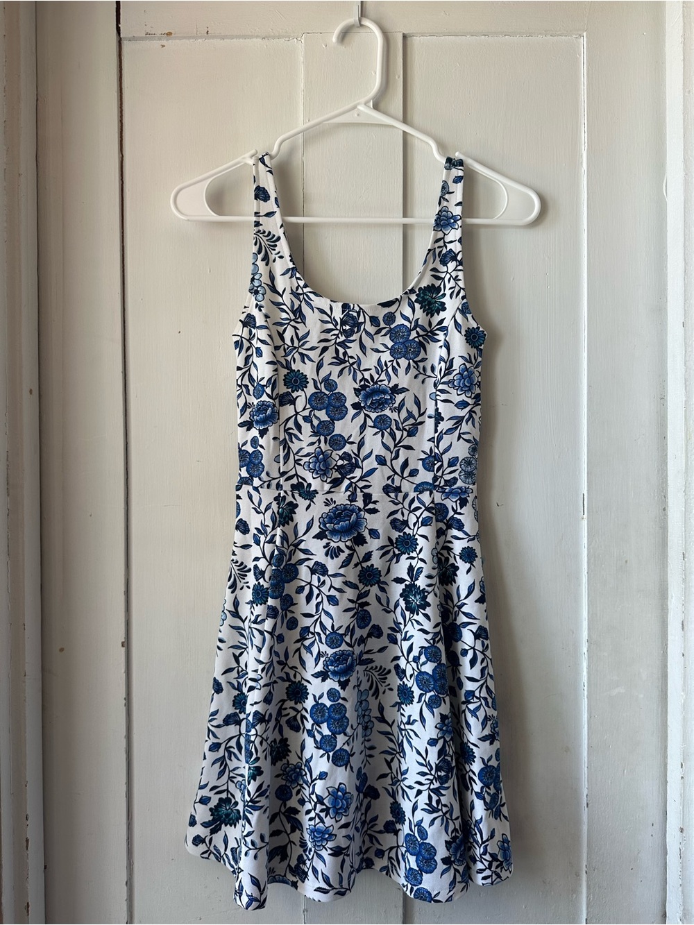 H&M White Mini Dress with Blue Floral Print